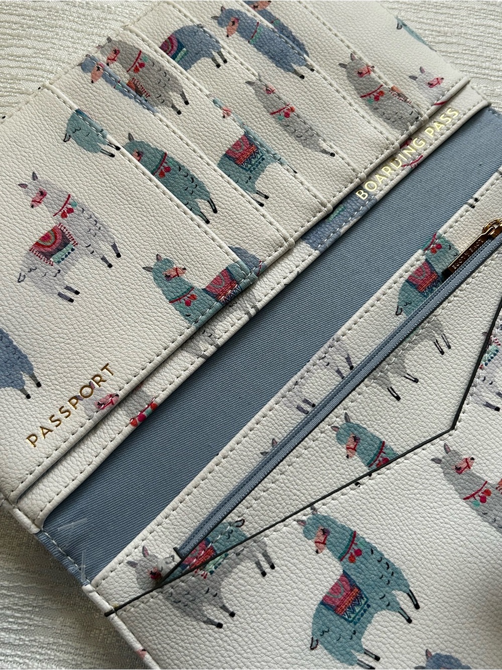 Love & Lore Travel documents fold over wallet White Llama Print - Picture 3 of 9